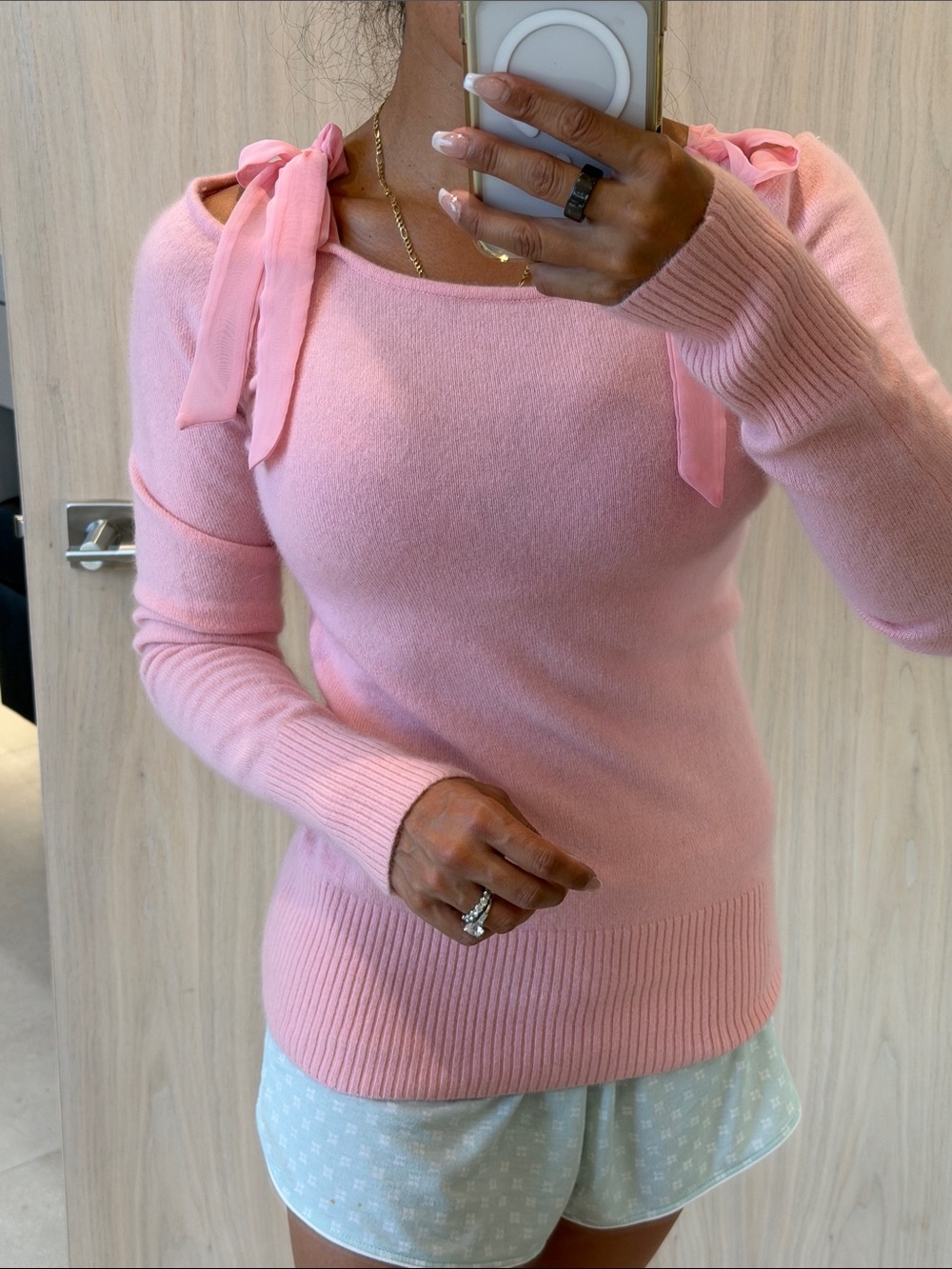 💕Wet Seal Pink Off-Shoulder Tie-Sleeve Sweater💕